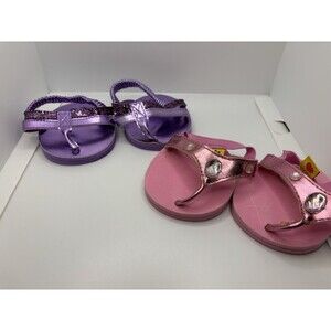 Vintage Build A Bear Flip Flops Tongs 2 Pairs Purple and Pink Gemstones Elastic